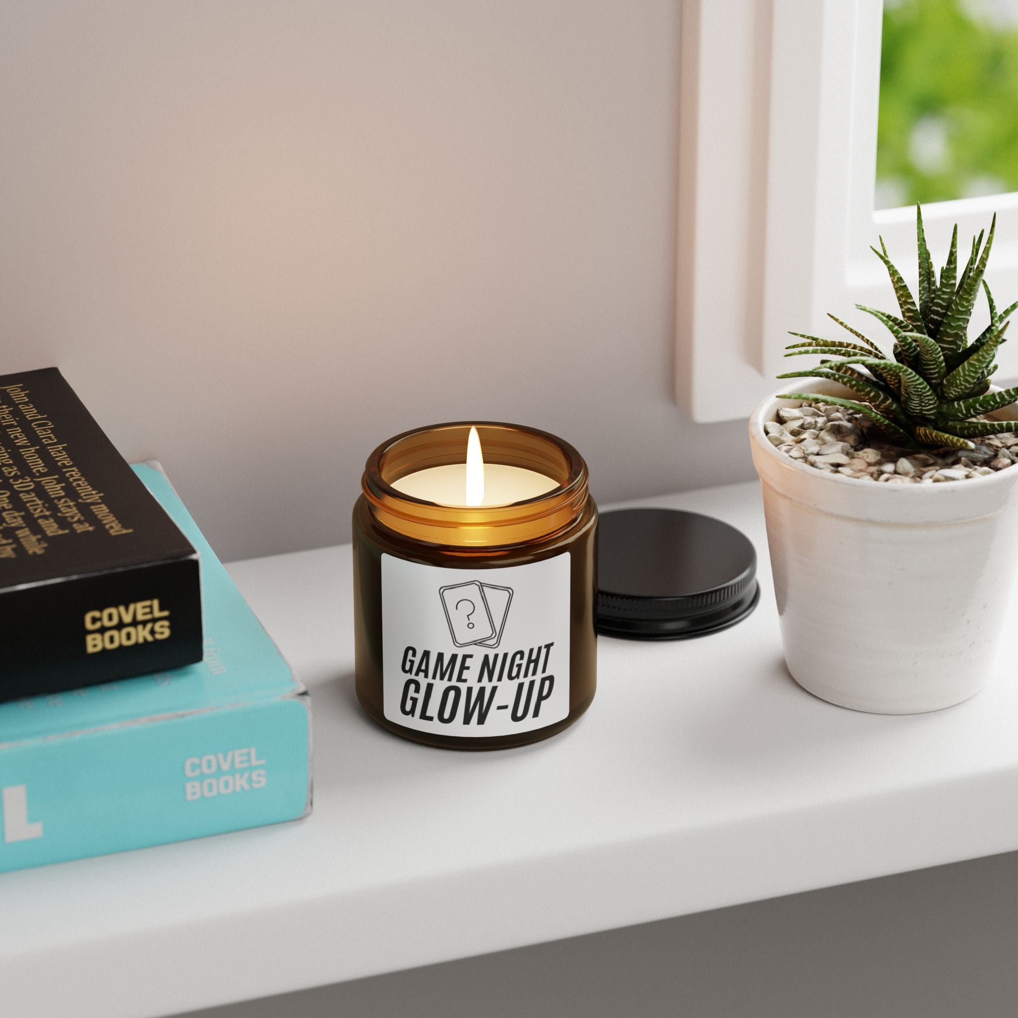 Game Night Glow-Up Soy Candle — Amber Jar Scented Candle for Cozy Evenings & Gifts