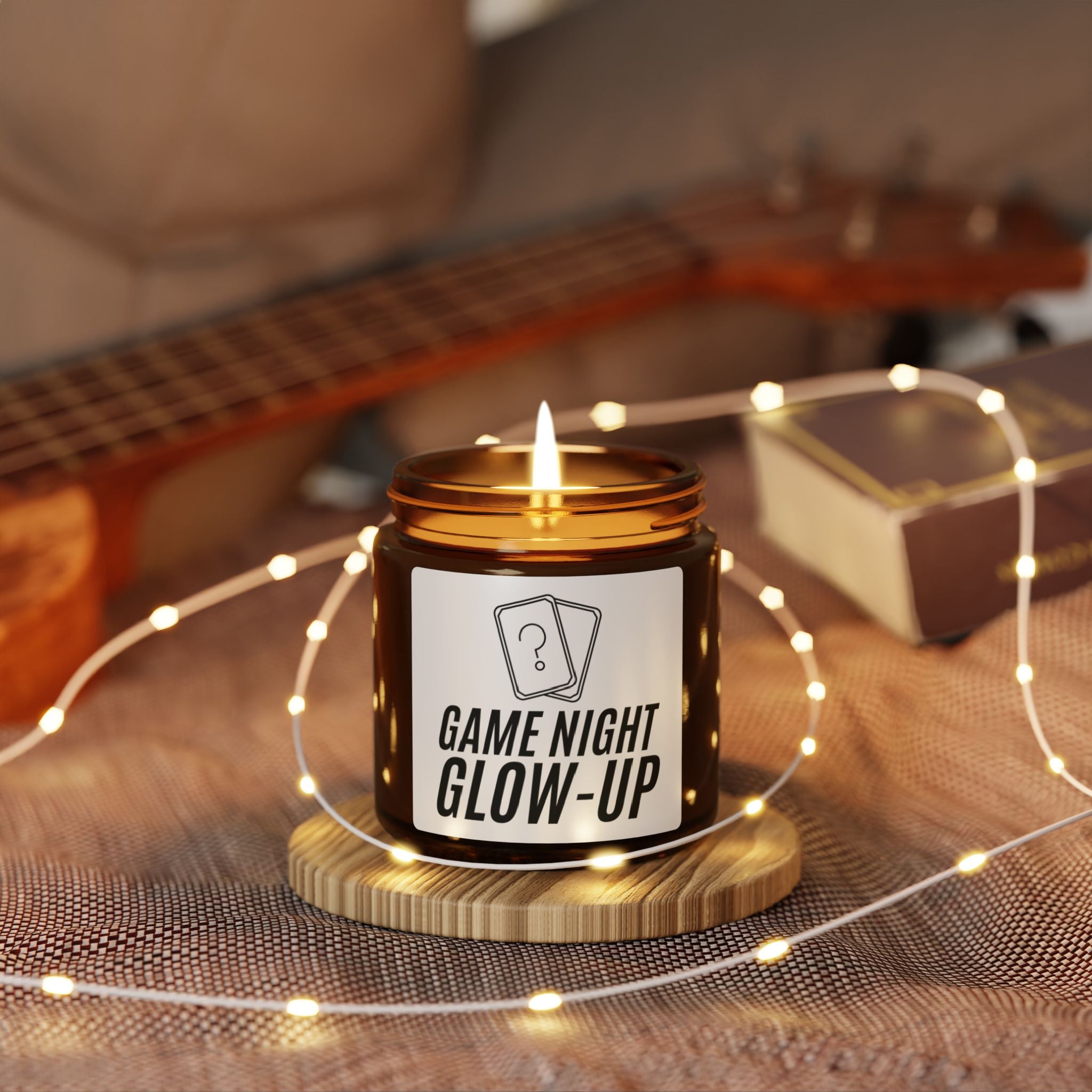 Game Night Glow-Up Soy Candle — Amber Jar Scented Candle for Cozy Evenings & Gifts