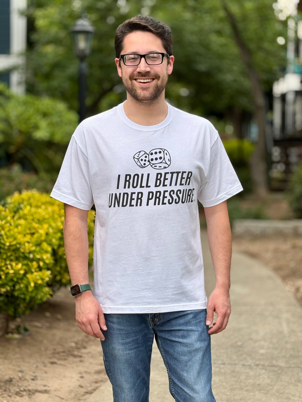 "I Roll Better Under Pressure" White Oversized Boxy T‑Shirt